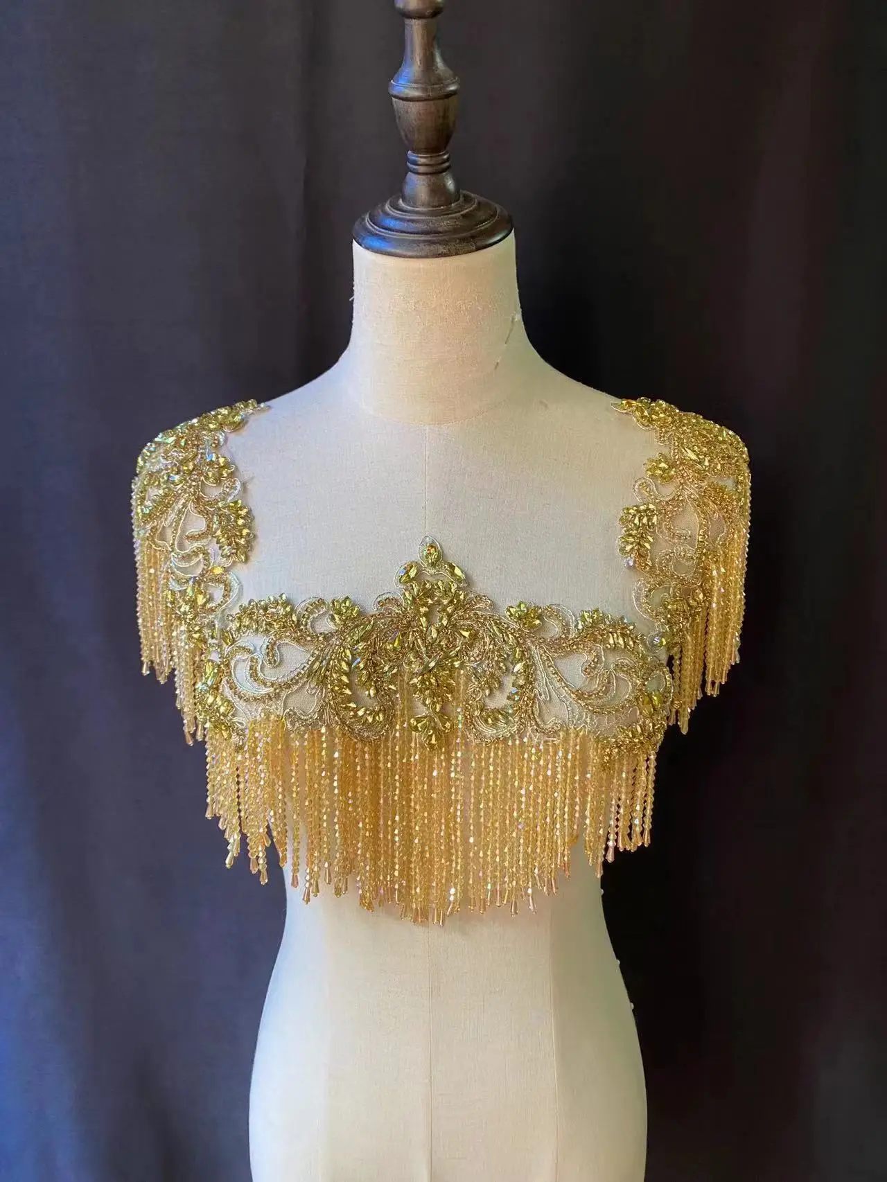 Luxurious Gold Heavy Rhinestone Fringe Applique Crystal Diamond Beaded Chain Patch for Bridal Cape,Bling Necklace,Sash Sew on
Luxurious Gold Heavy Rhinestone Fringe Applique Crystal Diamond Beaded Chain Patch for Bridal Cape,Bling Necklace,Sash Sew on