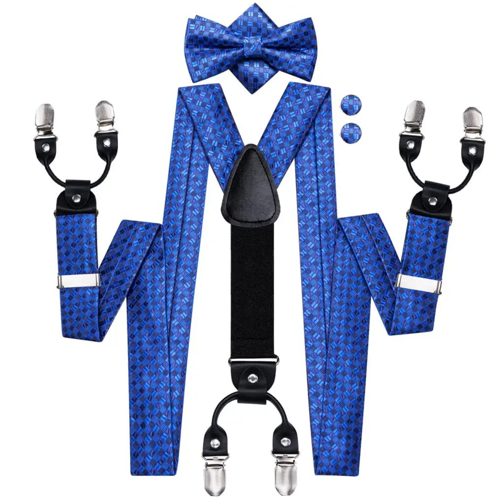 Hi-Tie Jacquard Blue Silk Mens Braces Bowtie Hanky Cufflinks Set Adjustable Clip On Suspender Bow tie for Male Wedding Business
Hi-Tie Jacquard Blue Silk Mens Braces Bowtie Hanky Cufflinks Set Adjustable Clip On Suspender Bow tie for Male Wedding Business