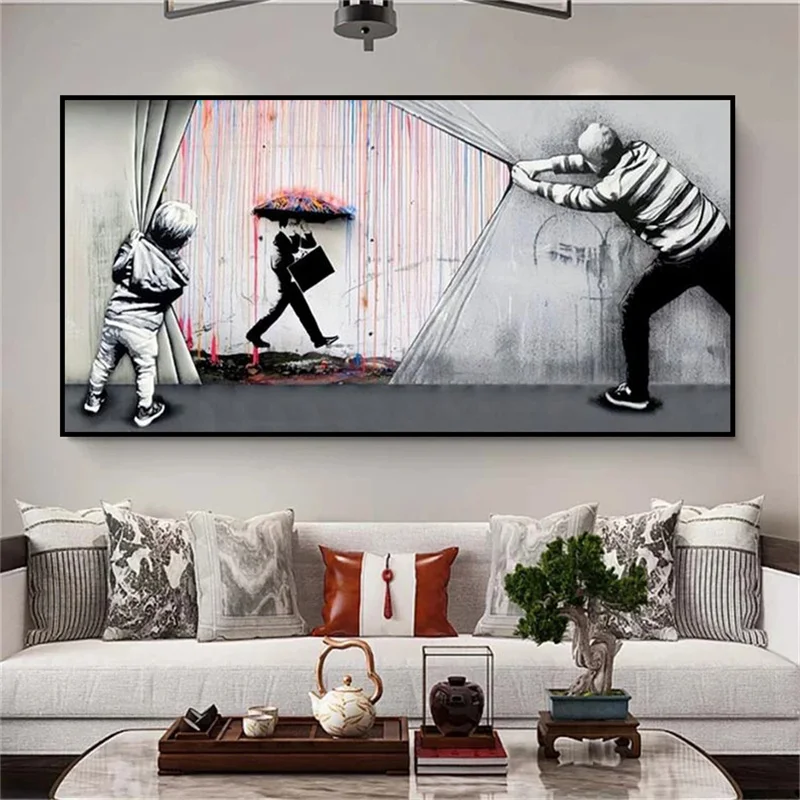 Banksy Artwork Funny Boy Pulling the Curtain Poster and Prints Abstract Modern Home Decor Graffiti Art Portrait Canvas Paintings
Banksy Artwork Funny Boy Pulling the Curtain Poster and Prints Abstract Modern Home Decor Graffiti Art Portrait Canvas Paintings