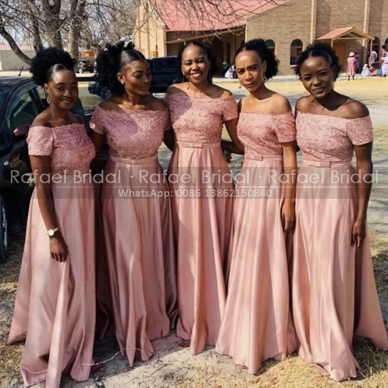 Rose Pink Lace A Line Bridesmaid Dresses Shiny Beads Long Off Shouder Short Sleeves Black Girls Bridal Party Dress Maid Of Honor
Rose Pink Lace A Line Bridesmaid Dresses Shiny Beads Long Off Shouder Short Sleeves Black Girls Bridal Party Dress Maid Of Honor