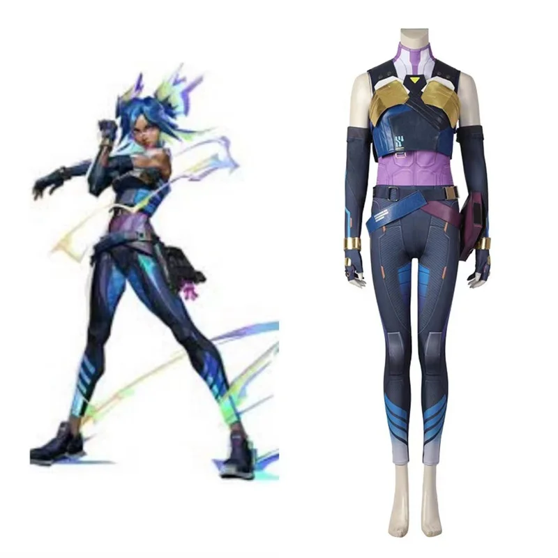 

Game Valorant Neon Cosplay Costume Blue Women Combat Uniform Full Set Halloween Carnival Party Outfit