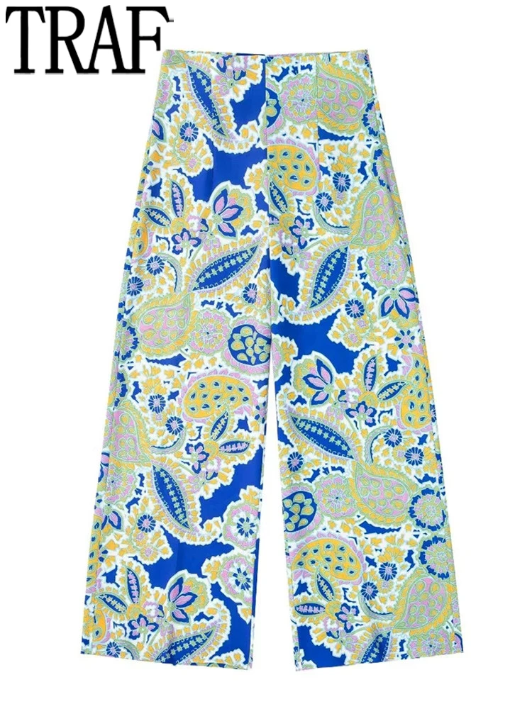 TRAF 2022 Blue Printed Women Pants High Waist Wide Leg Pants Sets Streetwear Summer Trousers Woman Culotte Casual Baggy Pants 
TRAF 2022 Blue Printed Women Pants High Waist Wide Leg Pants Sets Streetwear Summer Trousers Woman Culotte Casual Baggy Pants