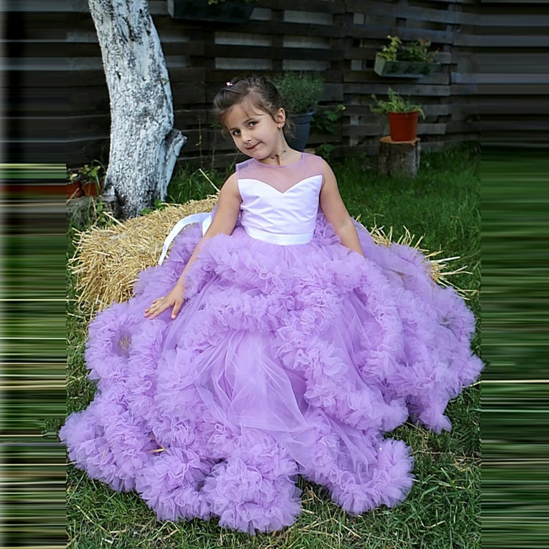 

Pretty Lavender Ruffles Tulle Long Dress Girls Puffy Tiered Lush Ruffled Pleated Party Tulle Dresses Kids Tutu Tulle Gowns 2022