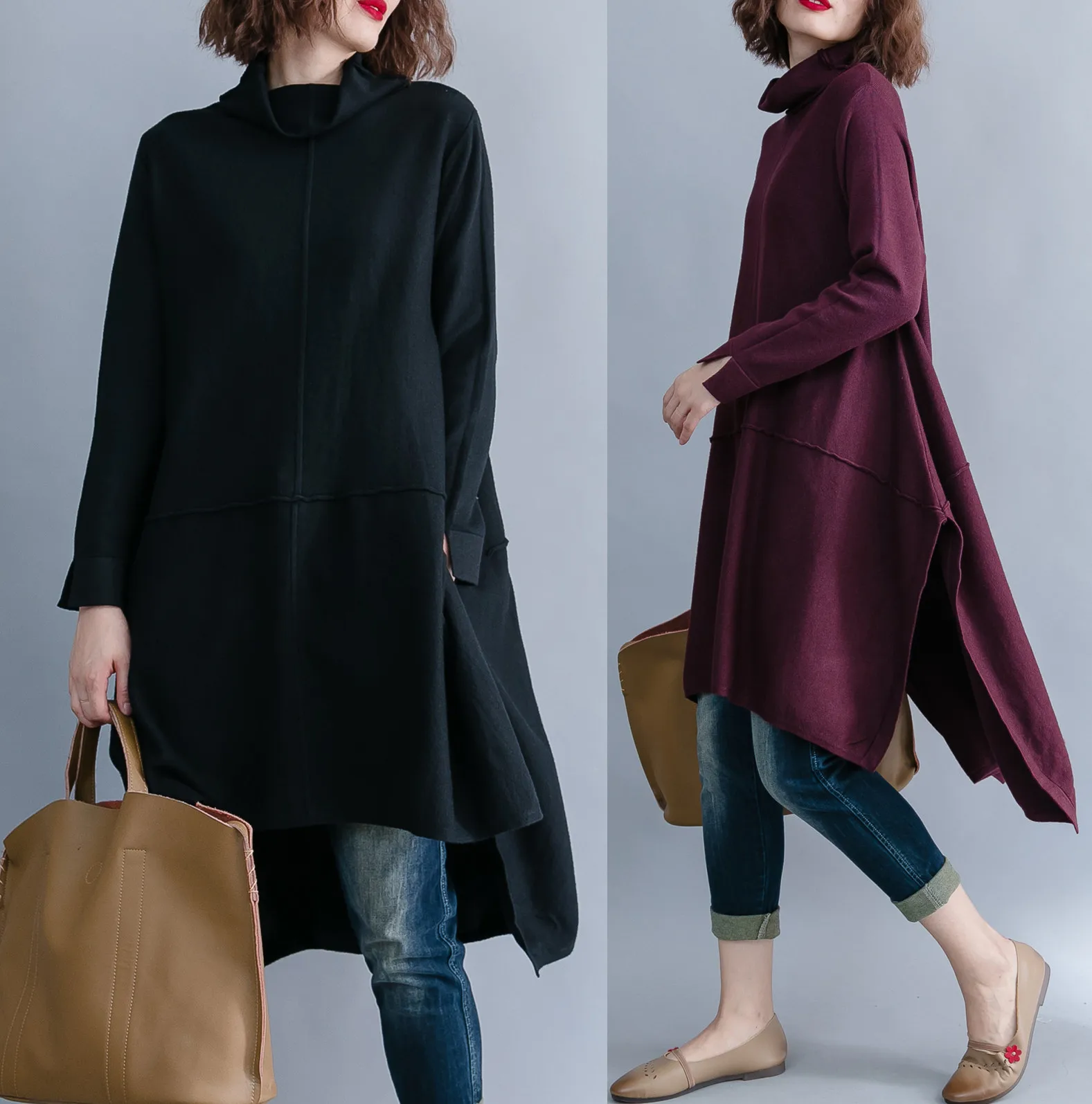 Gymystar Casual Solid Loose Turtleneck Asymmetric Mid-Length Sweatshirt Literary Plus Size Long Base Dresses Women
Gymystar Casual Solid Loose Turtleneck Asymmetric Mid-Length Sweatshirt Literary Plus Size Long Base Dresses Women
