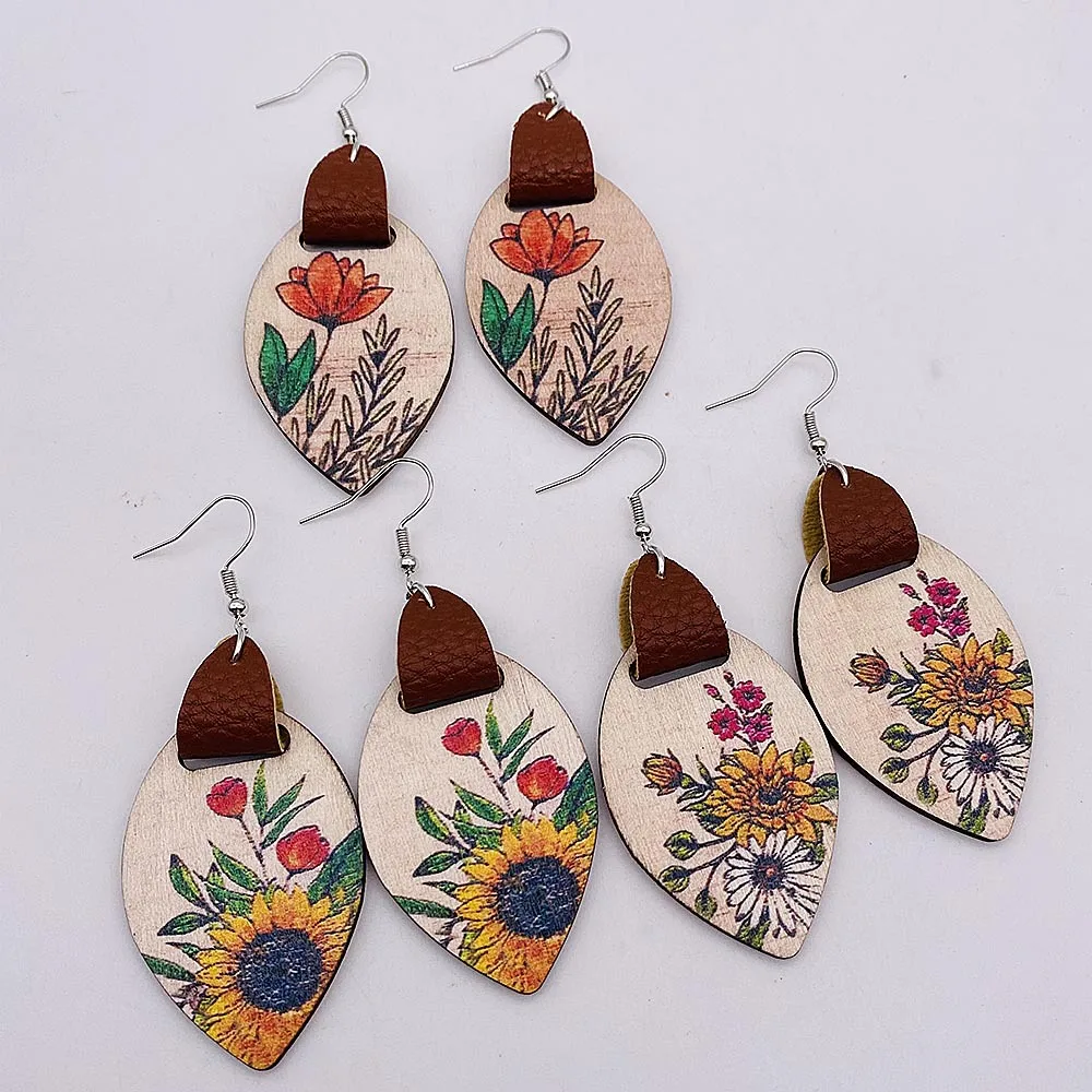 Ethnic Style Sunflower Floral Wooden Earrings for Women Watercolor Paint Summer Striped Blue Bonnet Earrings Jewelry Wholesale
Ethnic Style Sunflower Floral Wooden Earrings for Women Watercolor Paint Summer Striped Blue Bonnet Earrings Jewelry Wholesale