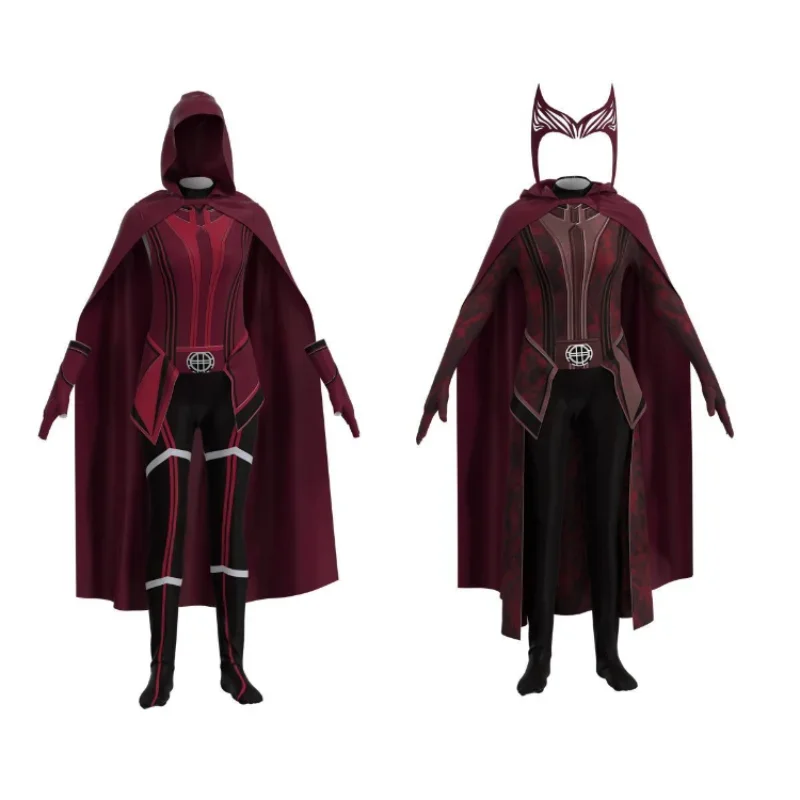 

Wanda Maximoff Cosplay Multiverse Of Madness Scarlet Witch Costume Jumpsuit Crown Headpiece Cloak Cape Full Set Endgame Suit