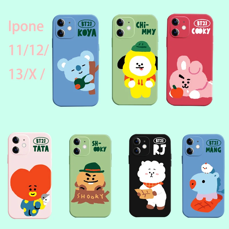 

Bt21 Mobile Phone Shell Case Iphone 7 8 X Xs 11 12 13 Kawaii Anime Bts Rj Tata Chimmy Koya Cooky Full Soft Shell Cute Fans Gifts