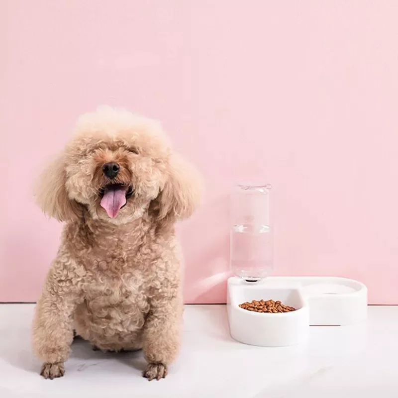 

2023New New Pet Feeder Bowl Automatic Water Double Bowls Wall Corner Save Space Cats Dog Food Bowl 500ml Bottle Drinking Dogs Su