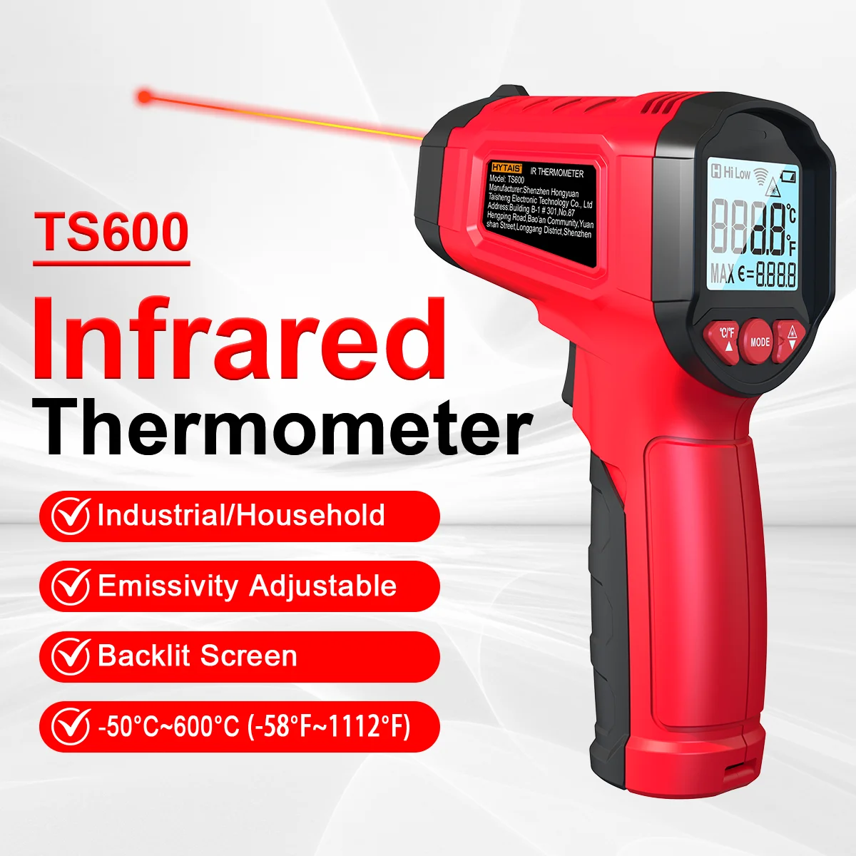 HYTAIS TS600 Цифровой инфракрасный термометр
HYTAIS TS600 Цифровой инфракрасный термометр