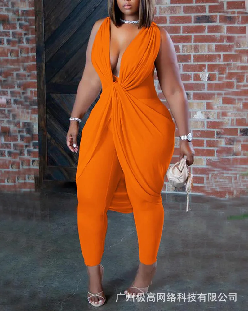 

Plunging Neck Twist Draped Sleeveless Jumpsuit