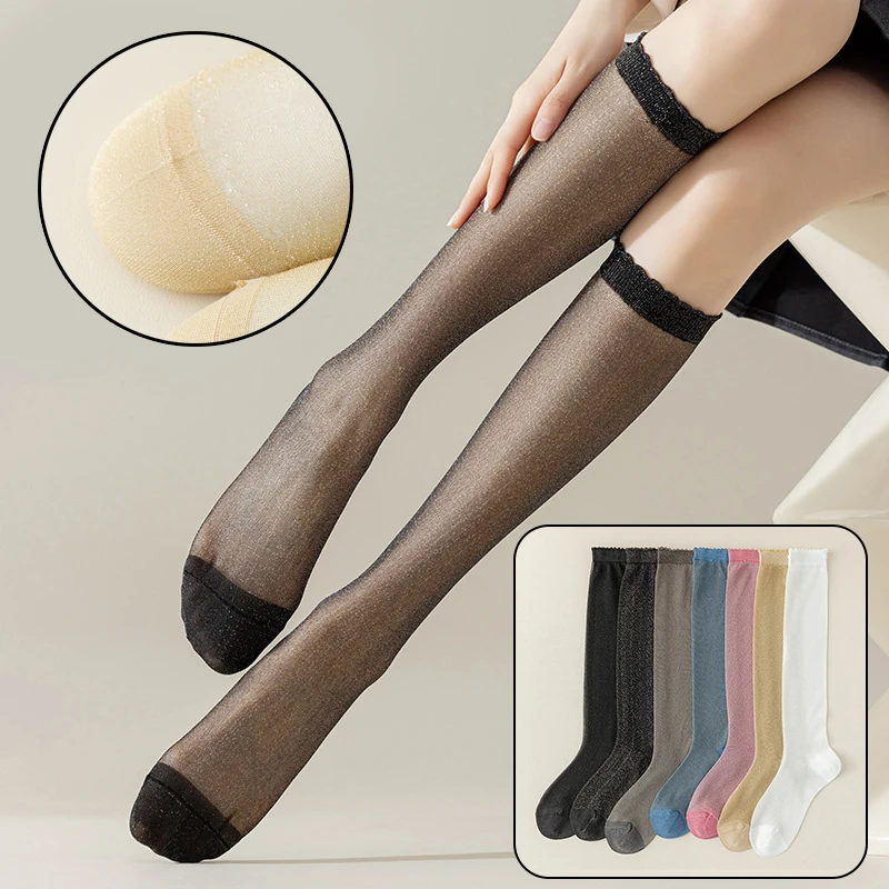 Sexy JK Women Socks Ultra-thin Transparent Knee Socks Solid Color Silk Shiny Hosiery Lolita Cosplay Nylon calf Knee Socks
Sexy JK Women Socks Ultra-thin Transparent Knee Socks Solid Color Silk Shiny Hosiery Lolita Cosplay Nylon calf Knee Socks