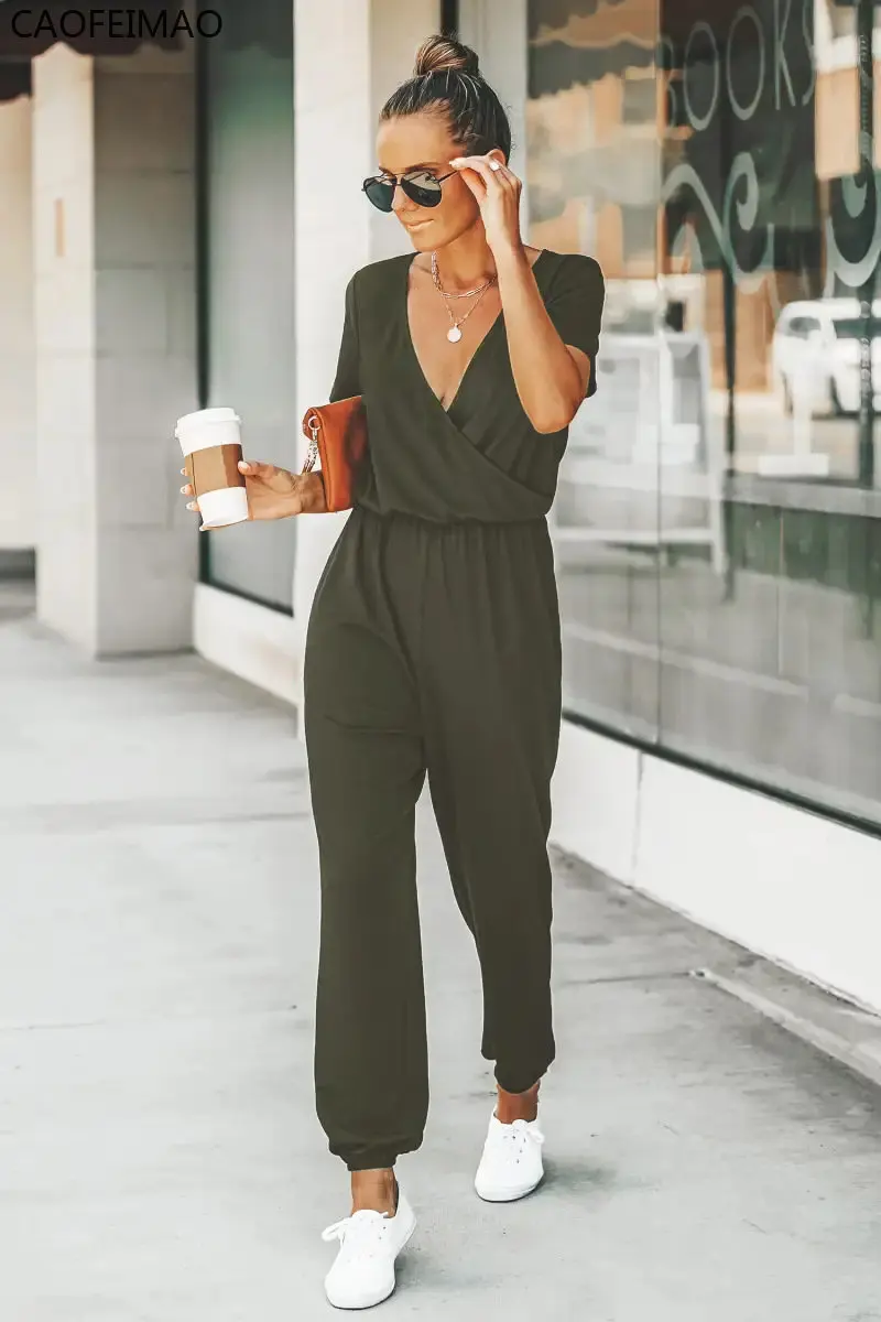 2023 Caofeimao V-neck Short Sleeve Jumpsuit for Woman Casual Long Jogger Pants Playsuit 2023 Summer Overalls Bodysuits Rompers
2023 Caofeimao V-neck Short Sleeve Jumpsuit for Woman Casual Long Jogger Pants Playsuit 2023 Summer Overalls Bodysuits Rompers