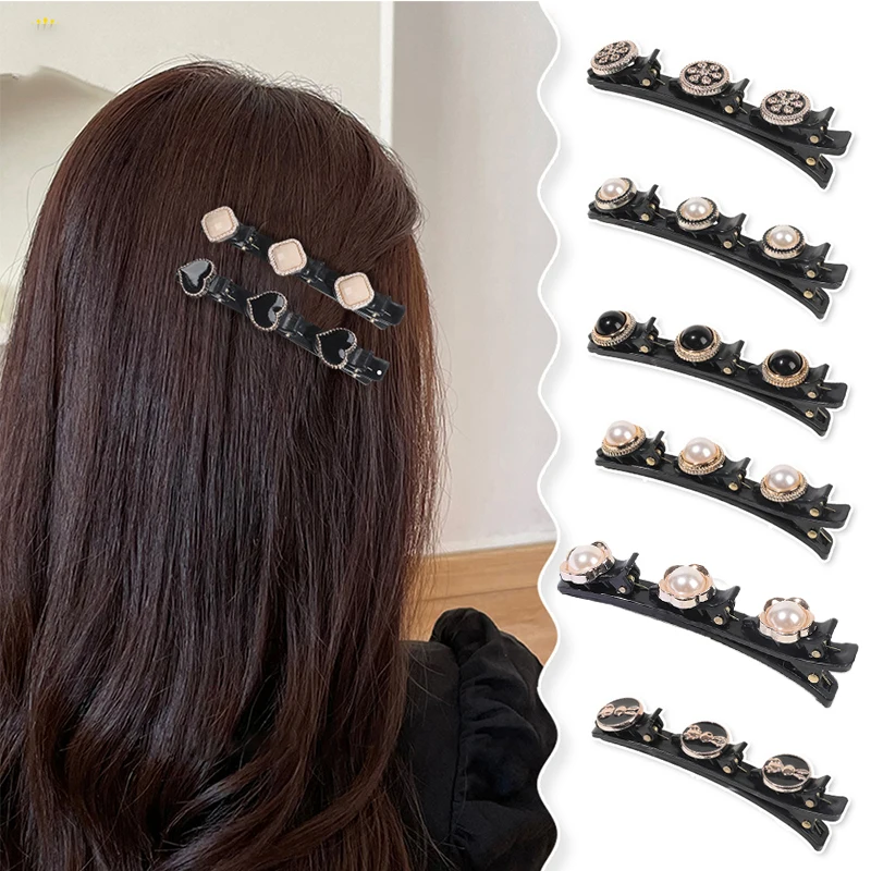 

New Fashion Braided Hairpin Acrylic Pearl Clip Bangs Side Barrettes Double Layer Braided Pearl Hair Clips Women Hair Accessories