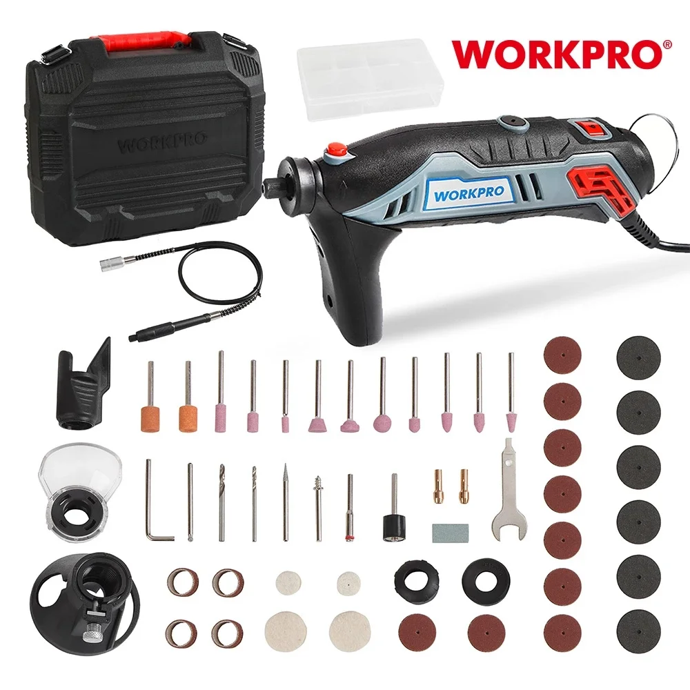 

WORKPRO 130W Variable Speed Rotary Tool Kit Engraver Electric Mini Drill Grinder with Flexible Shaft 182-Piece accessories