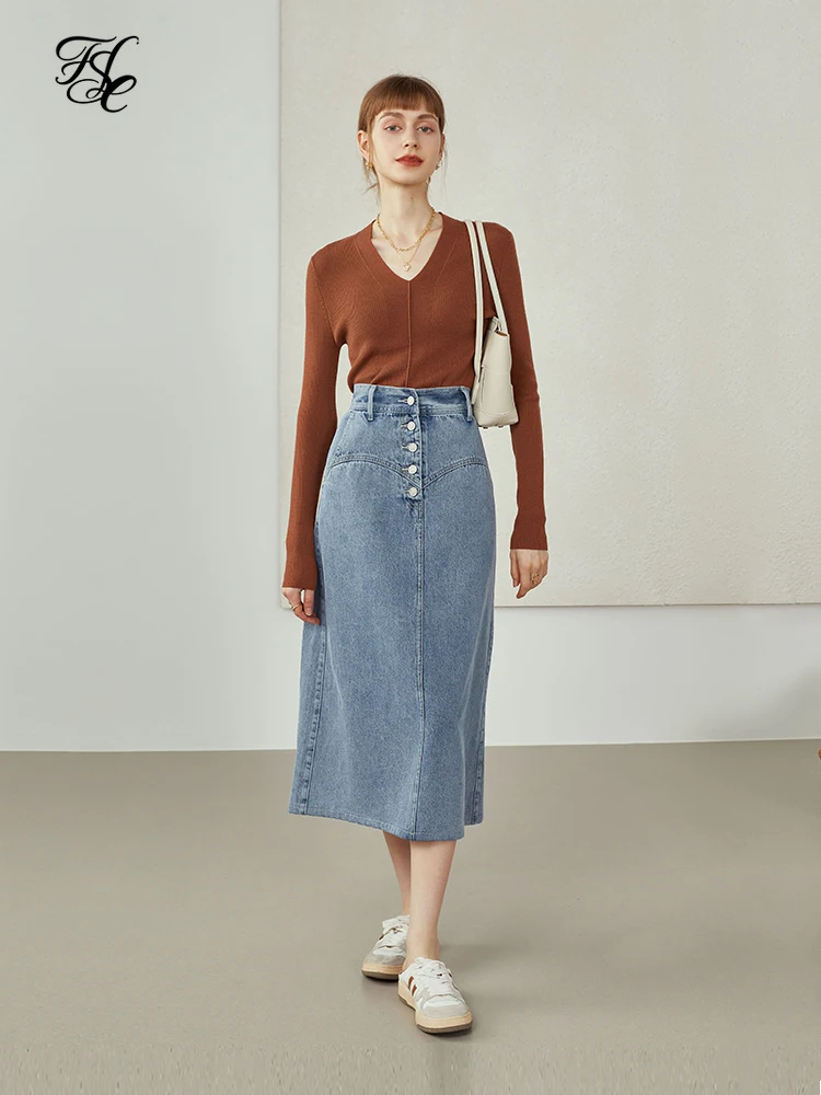 FSLE 2021 Women's Denim Skirt High Waist A-line Skirt Buttoned Waist Denim Skirt Korean Fashion Clothing Women Calf Skirt
FSLE 2021 Women's Denim Skirt High Waist A-line Skirt Buttoned Waist Denim Skirt Korean Fashion Clothing Women Calf Skirt