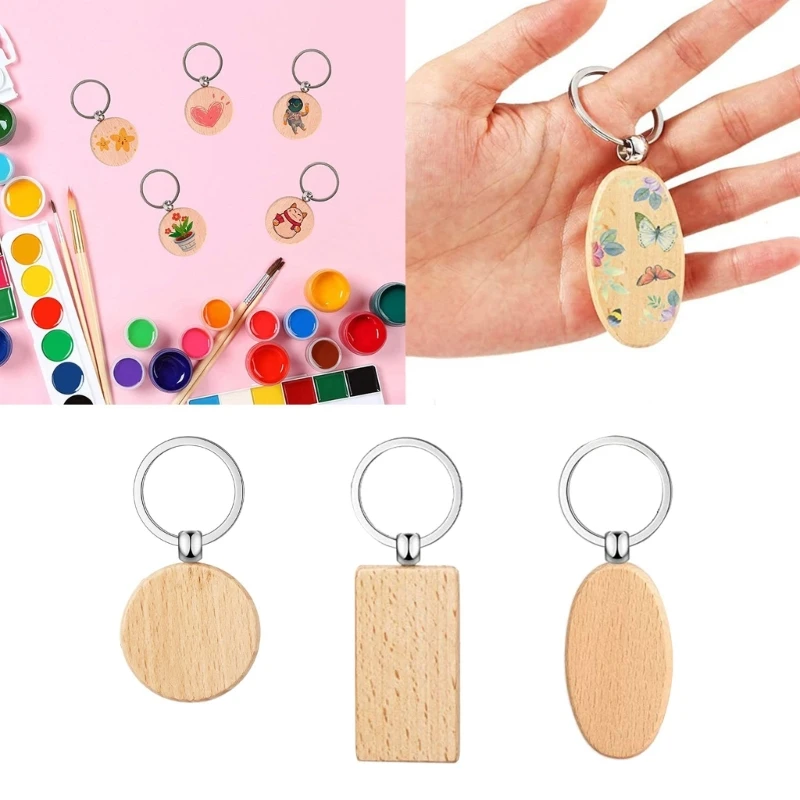 

50Pcs Blank Beech Tags Metal Chain Rectangle/Round/Oval- Engraving DIY Keychains Set Keyring Craft X3UD