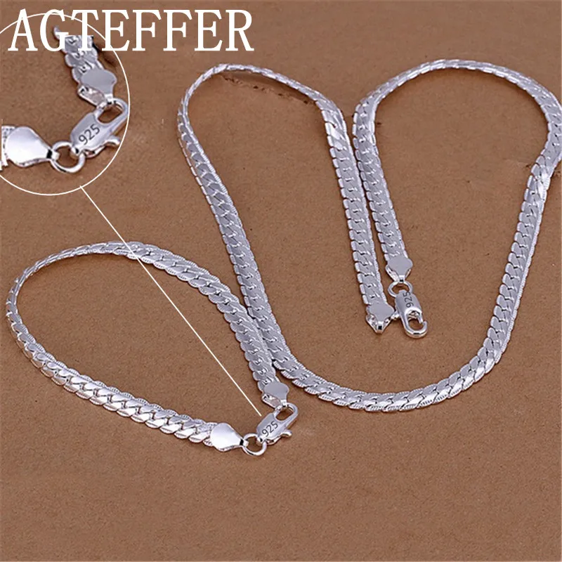 AGTEFFER 925 Sterling Silver European Style Retro 6MM Flat Chain Necklace Bracelets Fashion For Man Women Jewelry Sets Gift
AGTEFFER 925 Sterling Silver European Style Retro 6MM Flat Chain Necklace Bracelets Fashion For Man Women Jewelry Sets Gift