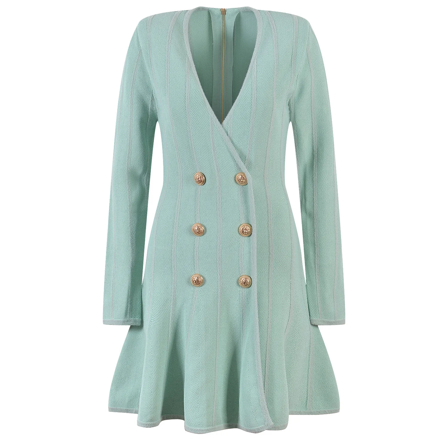 Matel Buttons Green Color Women Knitting Dress V-Neck Full Sleeves Zipper Back Lady Slim Fit Spring Dresses 
Matel Buttons Green Color Women Knitting Dress V-Neck Full Sleeves Zipper Back Lady Slim Fit Spring Dresses