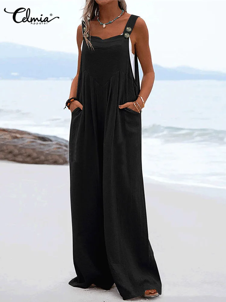 Celmia Women Pockets Long Romper Fashion Bib Strappy Playsuit Casual Loose Holiday Solid Jumpsuits Summer Wide Leg Pant Overalls 
Celmia Women Pockets Long Romper Fashion Bib Strappy Playsuit Casual Loose Holiday Solid Jumpsuits Summer Wide Leg Pant Overalls