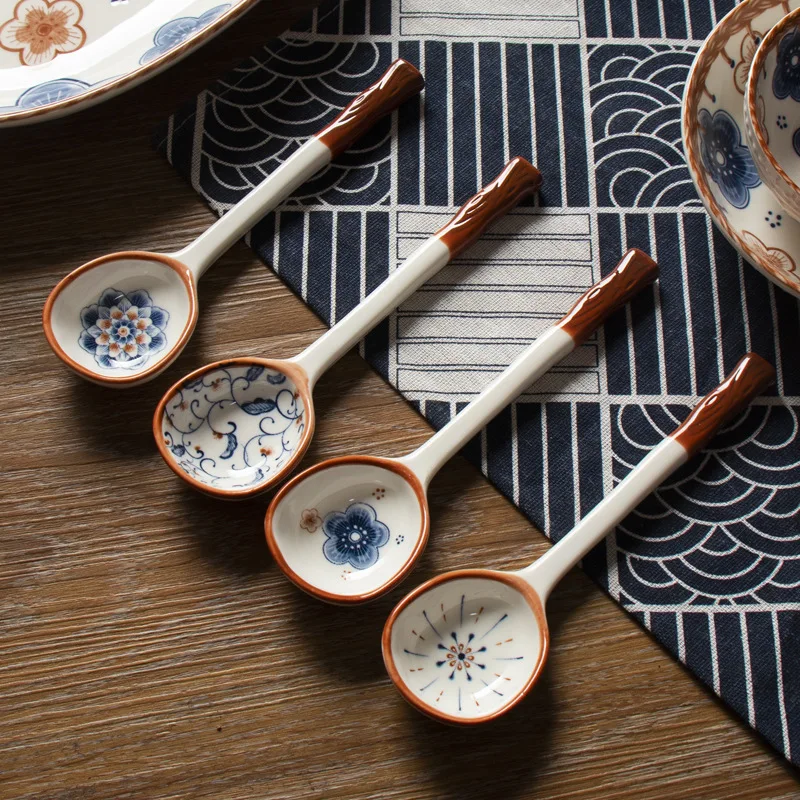 

Керамическая ложка, длинная кофейная ложка, ручная роспись, японский десерт, ручная роспись, цветочные ложки, кухонная утварь