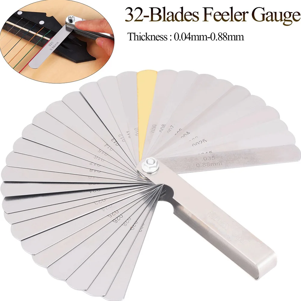 32 Blades Feeler Gauge Metric Gap Filler 0.04-0.88mm Thickness Gage Guitar Tool Luthier Tools Guitar Accessories Feeler Gauge
32 Blades Feeler Gauge Metric Gap Filler 0.04-0.88mm Thickness Gage Guitar Tool Luthier Tools Guitar Accessories Feeler Gauge