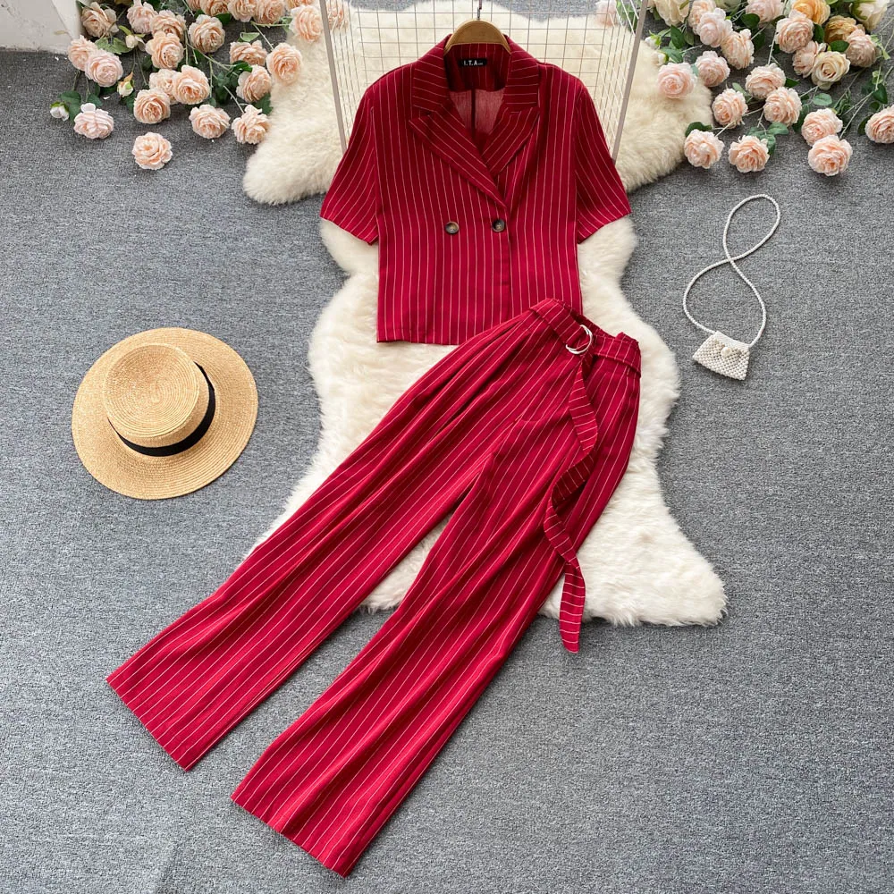 VANOVICH Korean Style Fashion Stripes Professional Temperament Female Summer Loose Short Top and High Waist Two-piece Set
VANOVICH Korean Style Fashion Stripes Professional Temperament Female Summer Loose Short Top and High Waist Two-piece Set