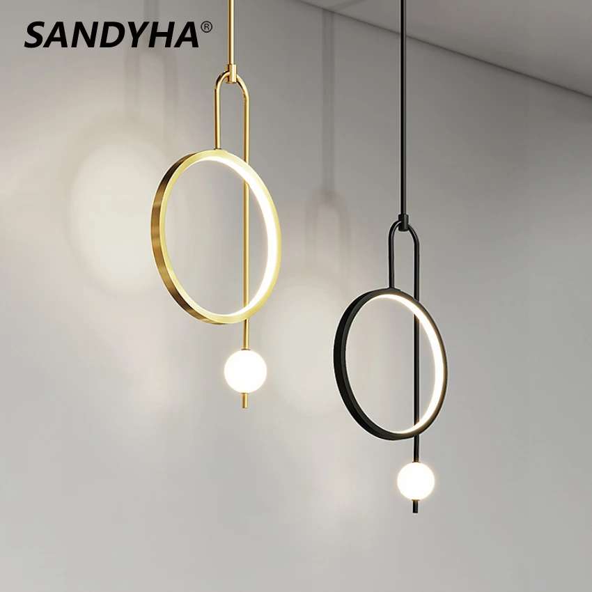 

Современные подвесные светильники SANDYHA с круглым кольцом, комнатное украшение для дома, Подвесная лампа для кухни, стола, столовой, гостиной, спальни, фурнитура