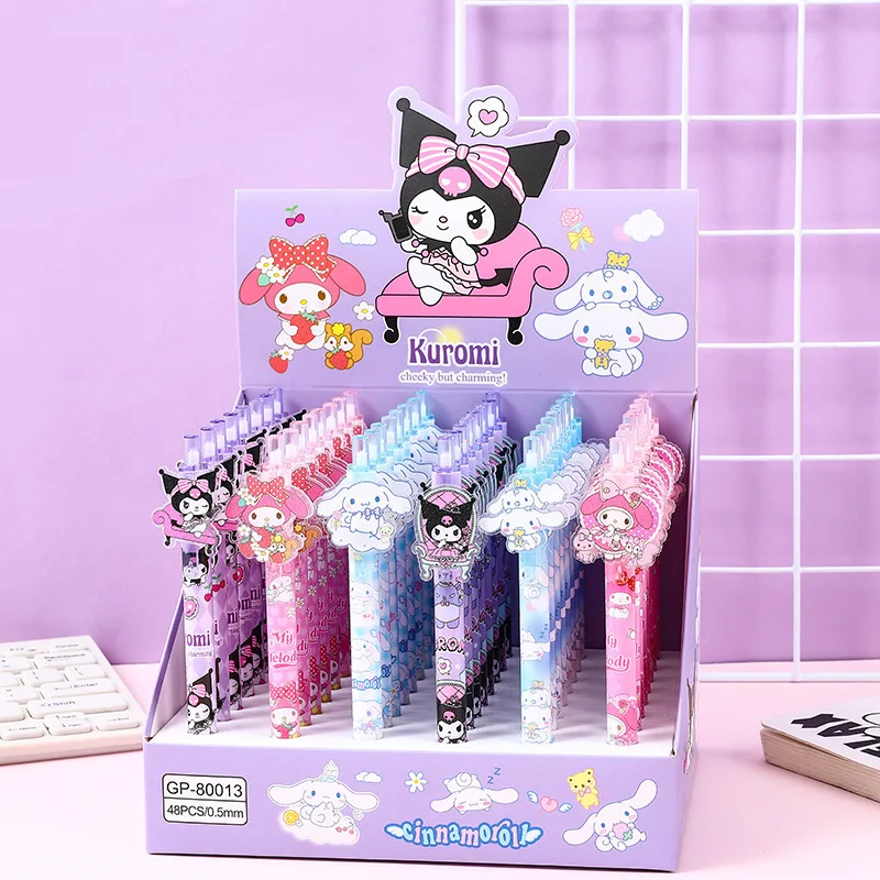 

48pcs New Lovely Sanrio Gel Pen Hello Kitty Cinnamoroll Acrylic Patch Melody Cartoon Students Cute Supplies Stationery Wholesale