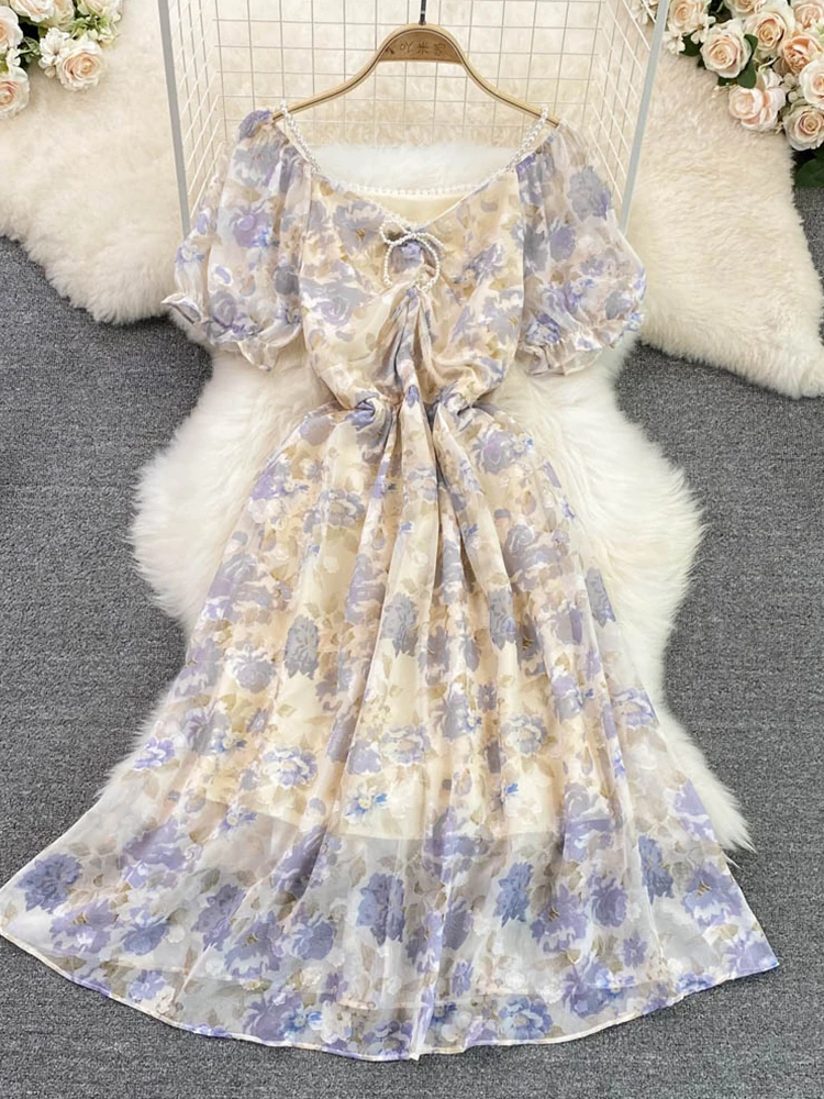 FMFSSOM Summer New Women Vintage Bubble Short Sleeve V-Neck Beaded Dress High Waist Slim Floral Chiffon A-Line Dresses
FMFSSOM Summer New Women Vintage Bubble Short Sleeve V-Neck Beaded Dress High Waist Slim Floral Chiffon A-Line Dresses