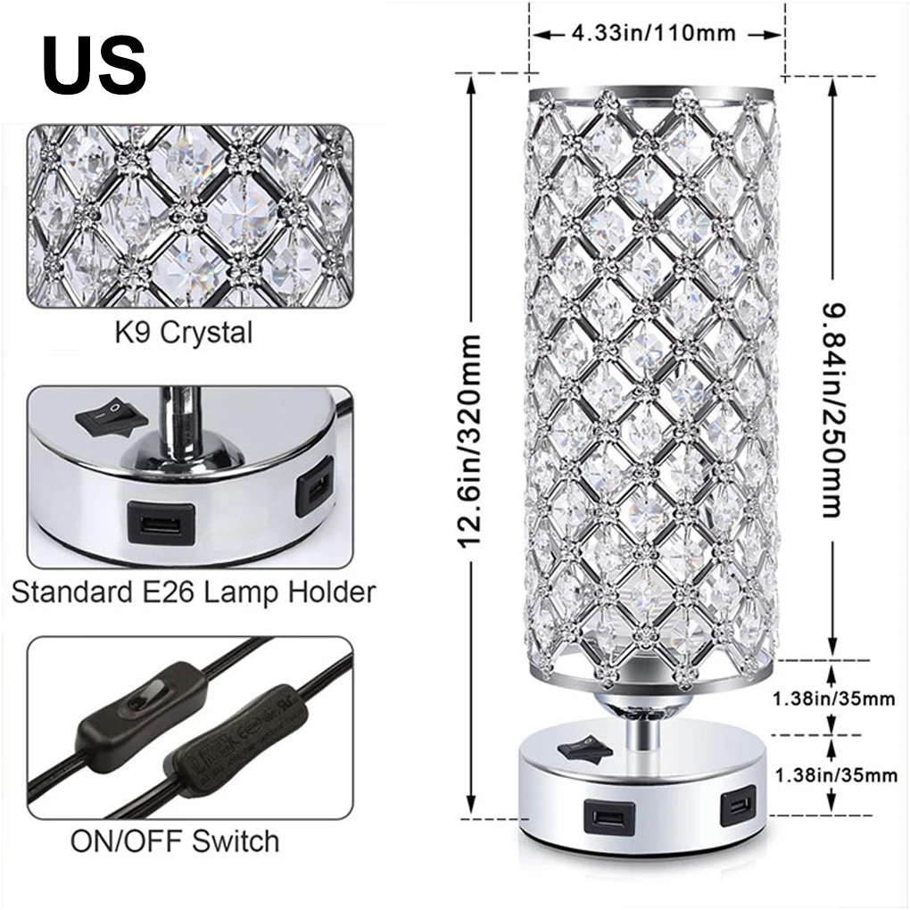 

Прозрачный кристалл Абажур Настольная лампа мобильный телефон зарядка ночник E27 прикроватные светильники освещение поставки US Plug