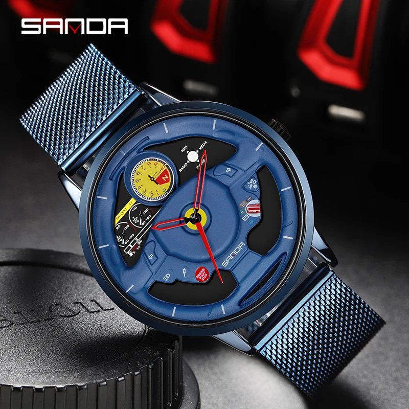 SANDA P1085 New Men's Watch Car Steering Wheel Sports Waterproof Stainless Steel Chronograph Quartz Wristwatch Reloj De Hombre 
SANDA P1085 New Men's Watch Car Steering Wheel Sports Waterproof Stainless Steel Chronograph Quartz Wristwatch Reloj De Hombre