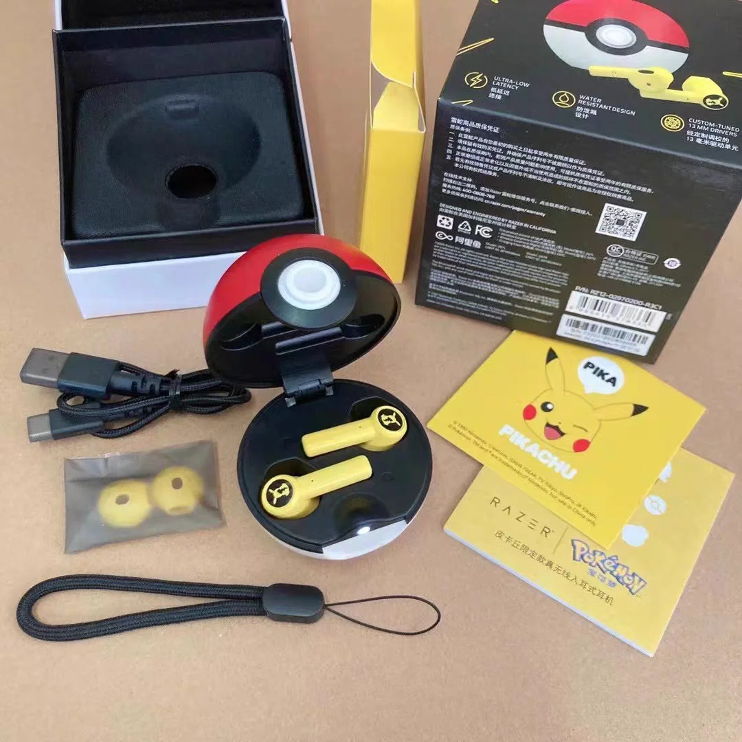 

Pokemon Pikachu Razer Earphones Wireless Bluetooth 5.0 Sport Noise Reduction Headphones Touch Control Microphone Universal Gift