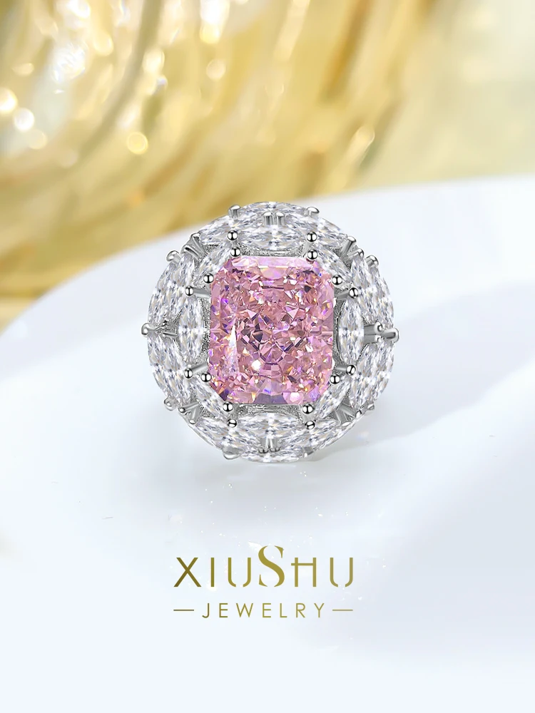 Luxury pink diamond silver ring inlaid with imported high carbon diamond design temperament
Luxury pink diamond silver ring inlaid with imported high carbon diamond design temperament