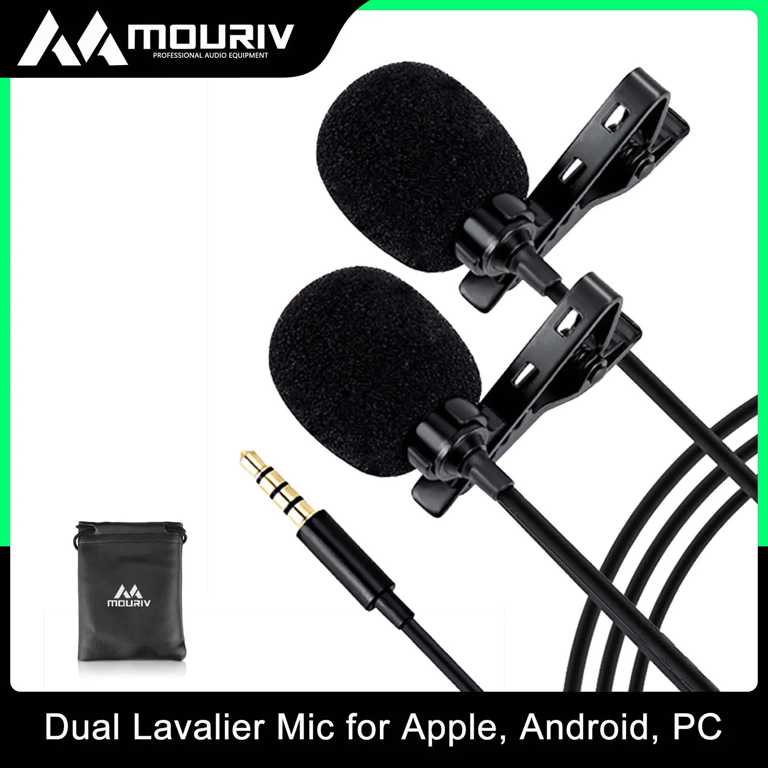 MOURIV CM206 Dual Lavalier Microphone Professional Lavalier Omnidirectional Condenser Microphone for Apple, Android, PC
MOURIV CM206 Dual Lavalier Microphone Professional Lavalier Omnidirectional Condenser Microphone for Apple, Android, PC