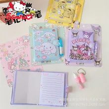 1Set(4Pcs) Sanrio Melody Kuromi Hello Kitty Cinnamoroll Pochacco Japanese Portable Notebook Notebook Note Handbook with Pen Set