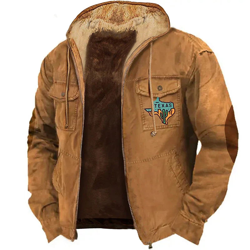 Мужская флисовая куртка на молнии, Повседневная Толстовка с капюшоном и Техасским принтом, верхняя одежда на зиму, 2023 
Мужская флисовая куртка на молнии, Повседневная Толстовка с капюшоном и Техасским принтом, верхняя одежда на зиму, 2023