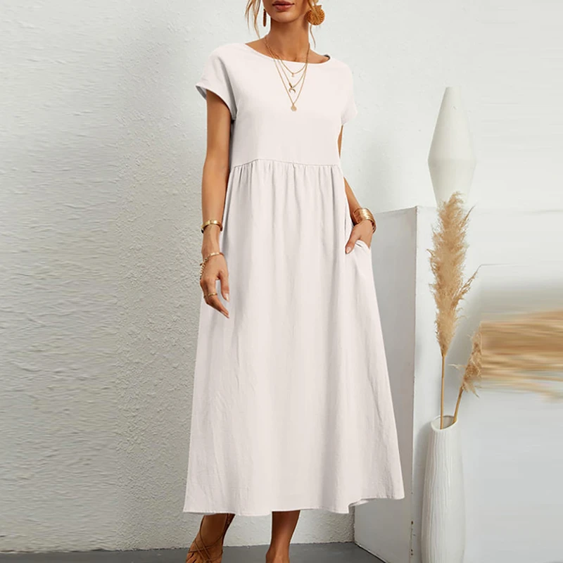 Женское винтажное платье с круглым вырезом, элегантное однотонное платье из хлопка и льна с коротким рукавом, повседневный свободный сарафан, длинное платье, лето 2023
Женское винтажное платье с круглым вырезом, элегантное однотонное платье из хлопка и льна с коротким рукавом, повседневный свободный сарафан, длинное платье, лето 2023