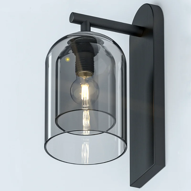 

Modern Two-Layer Glass Wall Lamp Industrial Iron Sconce Hallway Aisle Bedside Balcony Cafe Cognac Smoke Double Glazing Light