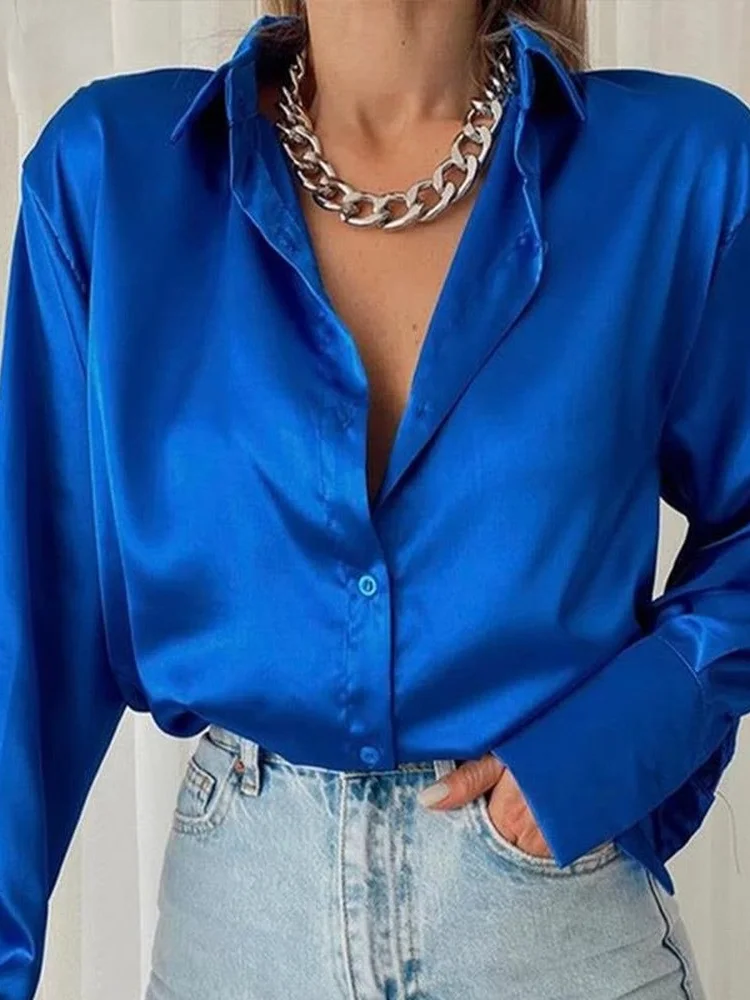 Women Satin Shirts 2022 Elegant Solid Long Sleeve Blouses Spring Summer Office Lady Vintage Casual Loose Shirts Tops Blue Green
Women Satin Shirts 2022 Elegant Solid Long Sleeve Blouses Spring Summer Office Lady Vintage Casual Loose Shirts Tops Blue Green
