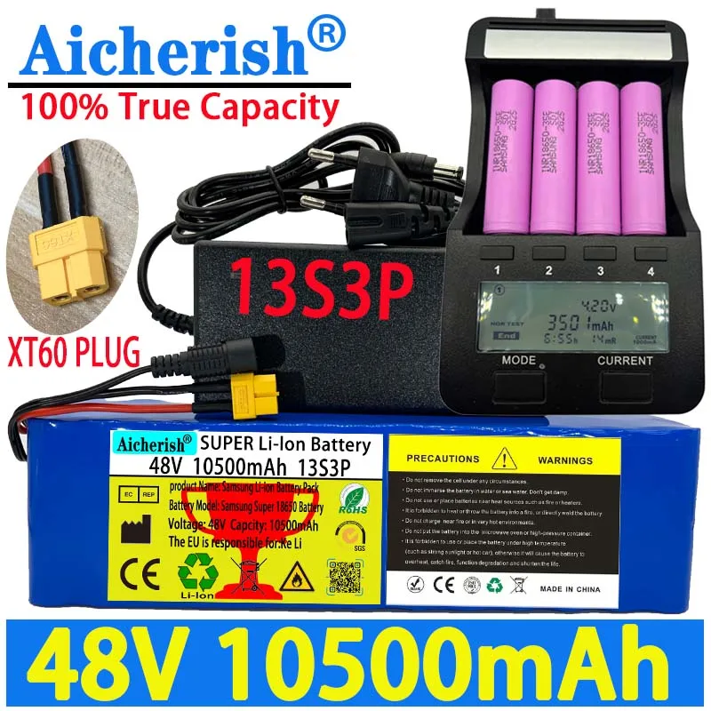 Aicherish 100% True Capacity E-Bike Li-ion Battery 13S3P 48V 10500mAh 350W-1000W 54.6V Electric Bike Scooter With BMS + Charger
Aicherish 100% True Capacity E-Bike Li-ion Battery 13S3P 48V 10500mAh 350W-1000W 54.6V Electric Bike Scooter With BMS + Charger