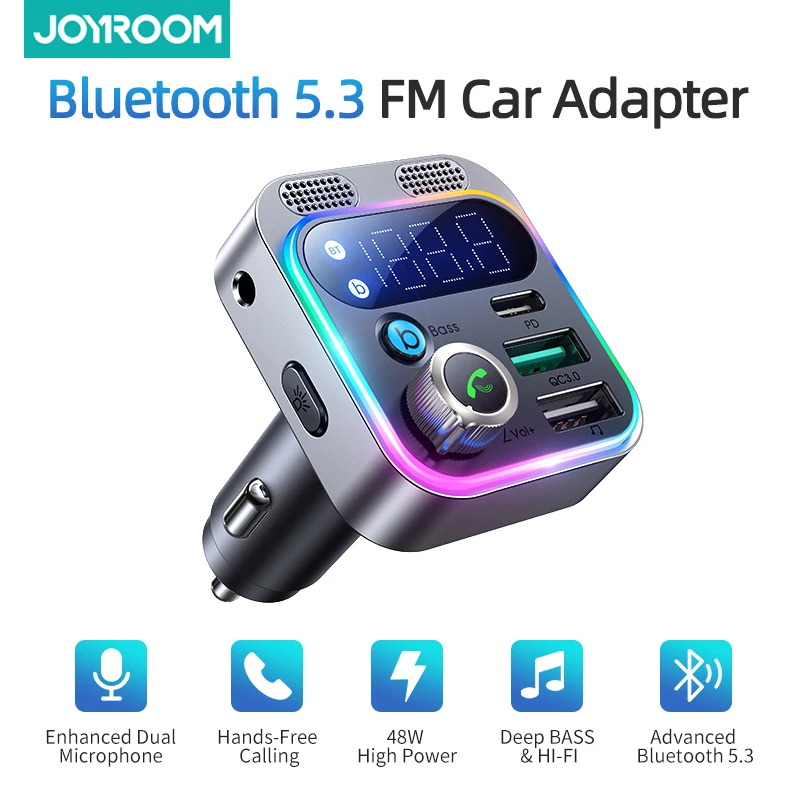 

Car Hands-free Bluetooth-compaitable 5.3 FM Transmitter Car Modulator Player Handsfree Audio Receiver 48 W PD&QC 3.0 Charger