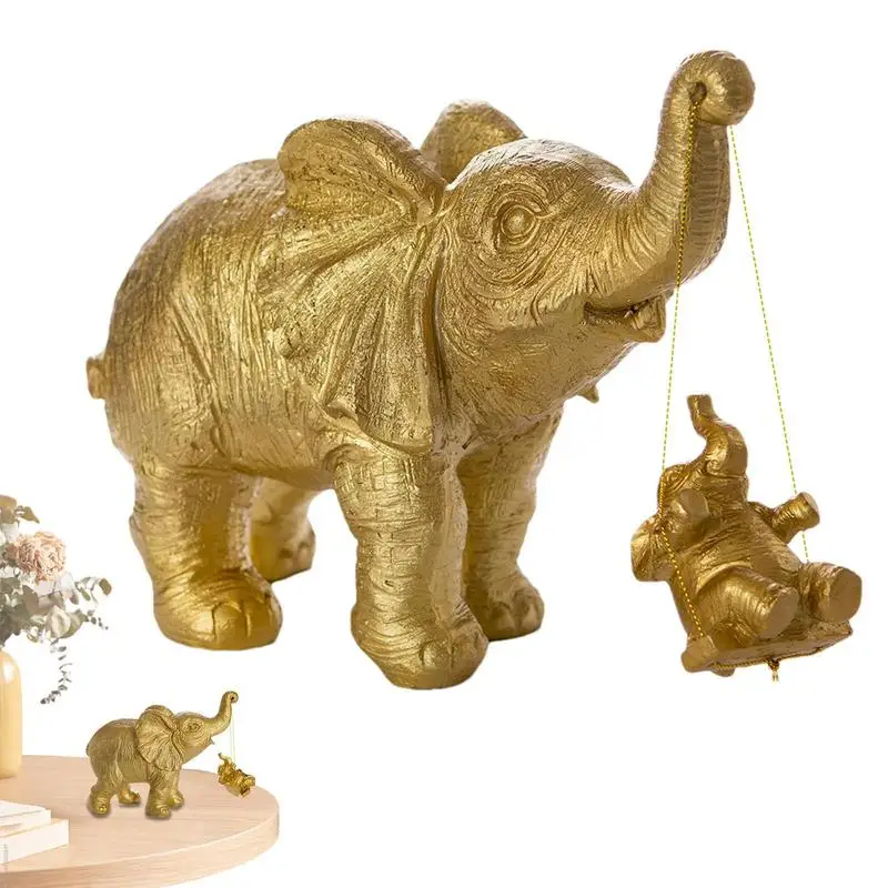 

Статуя слона для домашнего декора, статуэтка слона на удачу, Золотая скульптура, искусство для книжной полки, гостиной, офисного стола