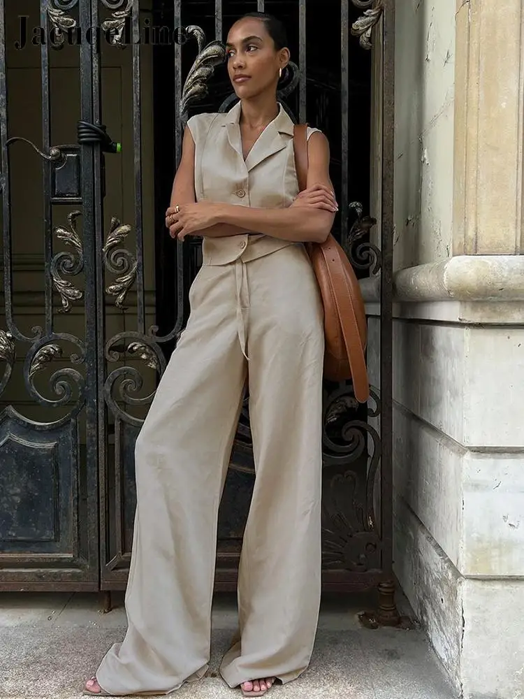 Jacuqeline Casual Linen Long Pants Suit V Neck Sleeveless Crop Tops and Pants Two Piece Set Office Ladies Summer Womens Outfits
Jacuqeline Casual Linen Long Pants Suit V Neck Sleeveless Crop Tops and Pants Two Piece Set Office Ladies Summer Womens Outfits