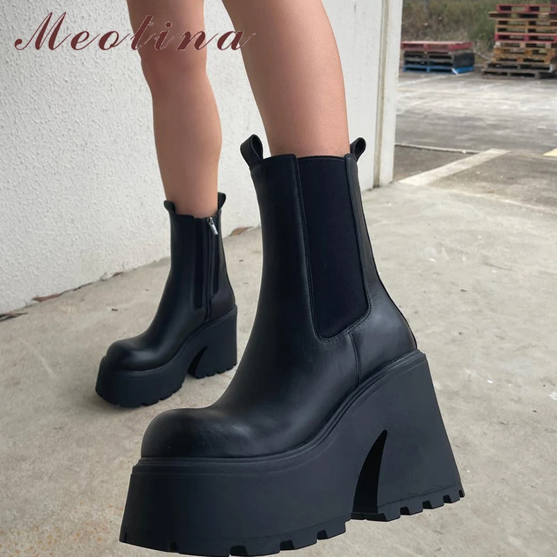 Meotina Women Ankle Boots Round Toe Platform Chunky High Heel Zipper Ladies Fashion Short Boot Autumn Winter Shoes Black 43 
Meotina Women Ankle Boots Round Toe Platform Chunky High Heel Zipper Ladies Fashion Short Boot Autumn Winter Shoes Black 43