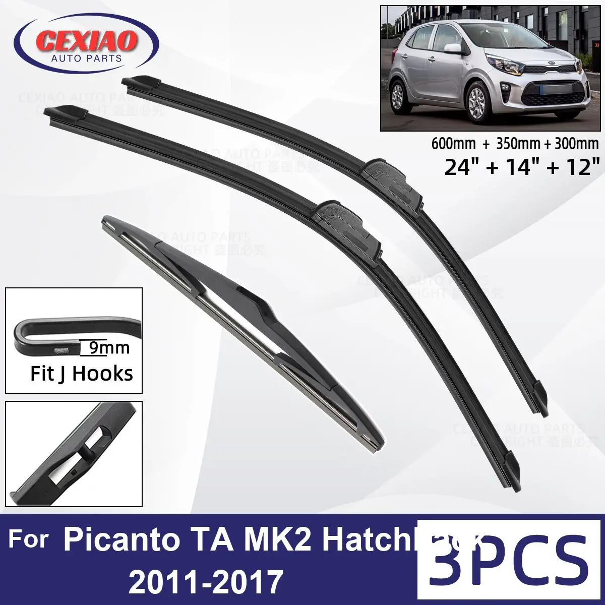 

Щетки стеклоочистителя передние и задние для KIA Picanto TA MK2 Hatchback 2011-2017, мягкие резиновые стеклоочистители для лобового стекла автомобиля 24 "14" 12"