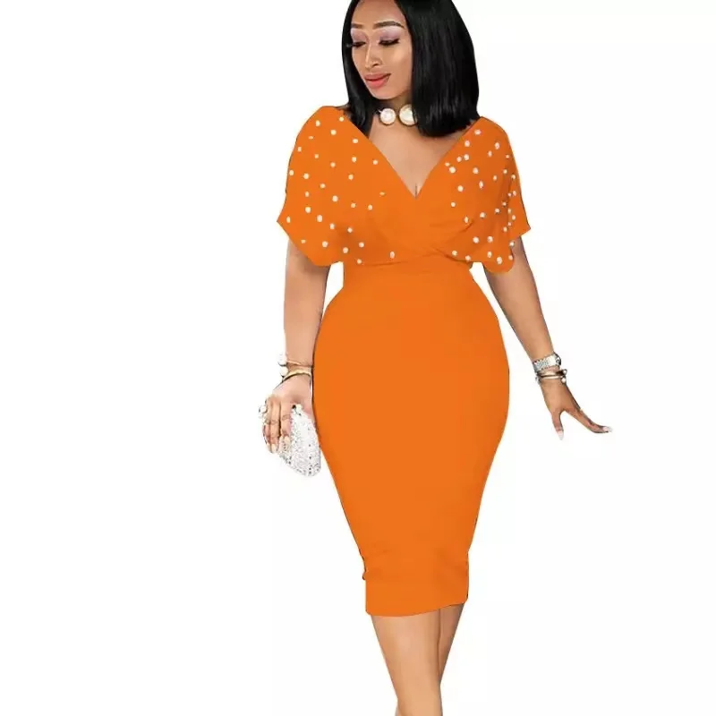 2022 New Fashion Beads Decor V-neck Bat Short Sleeve Women Summer Casual Bodycon Dress Large Size Dresses Sexy Dresses for Women
2022 New Fashion Beads Decor V-neck Bat Short Sleeve Women Summer Casual Bodycon Dress Large Size Dresses Sexy Dresses for Women