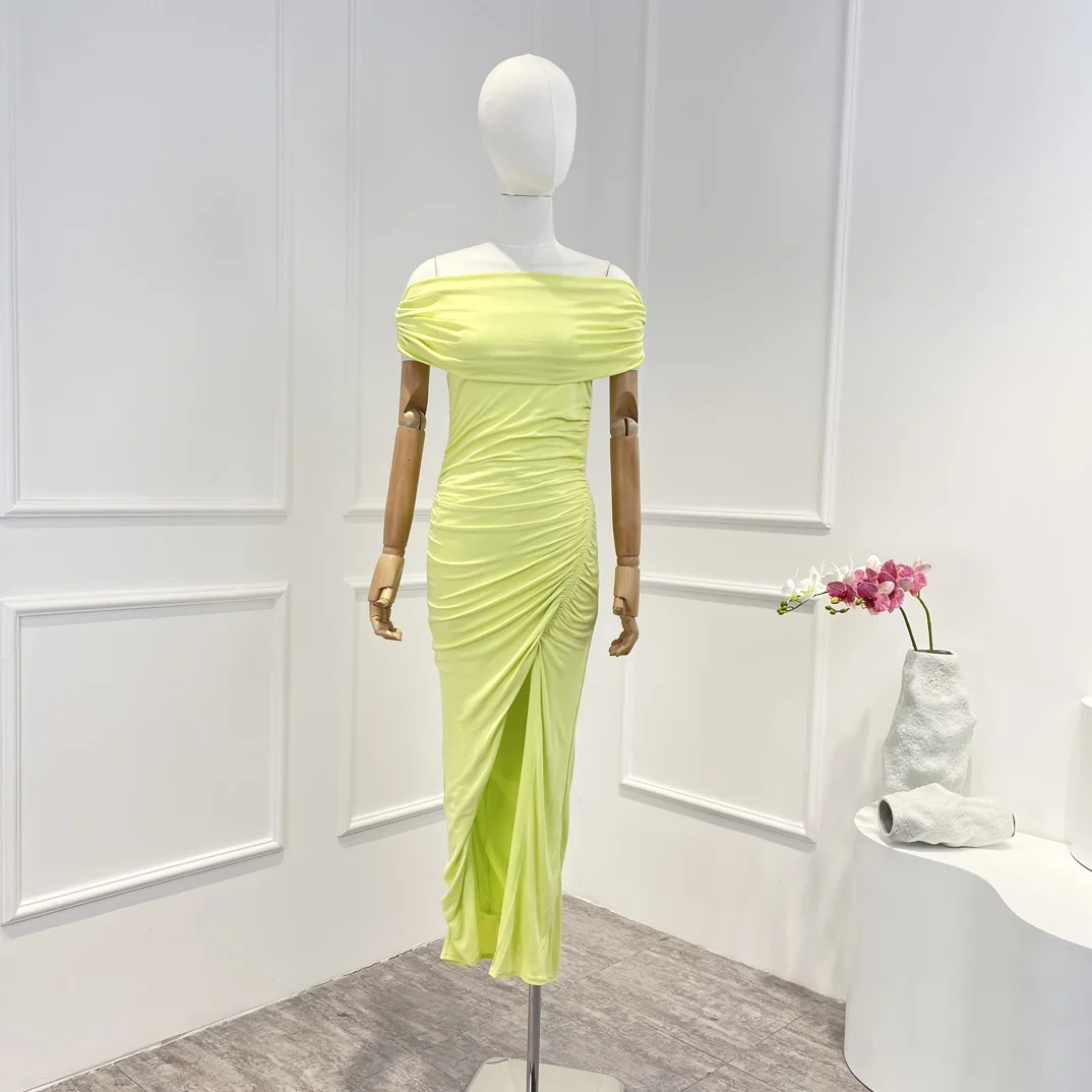 

Классическое асимметричное платье миди из джерси с открытыми плечами и разрезом, 2023