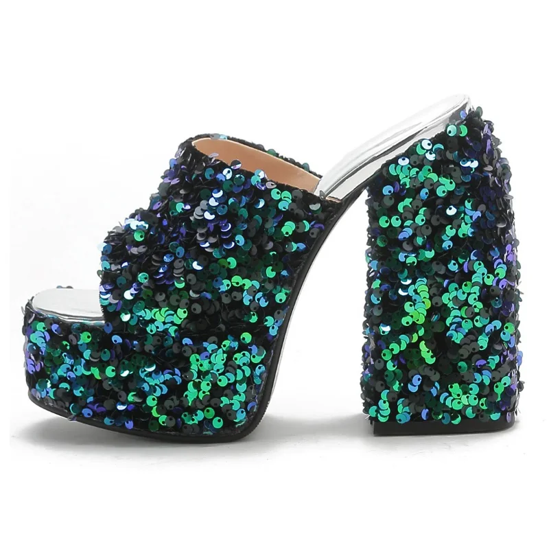 2022 New Sexy Sequins Party Women's Shoes Summer Platform Thick High Heel Fish Mouth Slippers Muller Black Silver Plus Size 43
2022 New Sexy Sequins Party Women's Shoes Summer Platform Thick High Heel Fish Mouth Slippers Muller Black Silver Plus Size 43