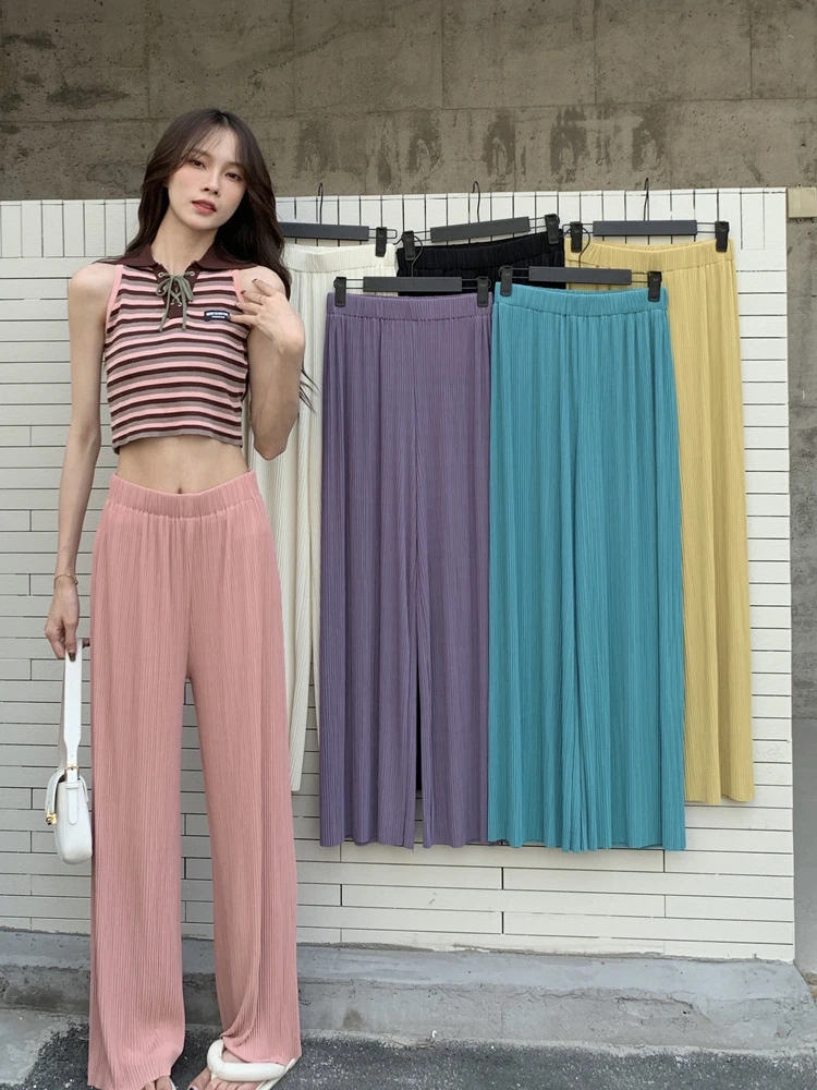 Spring New Women Casual Pants Elegant Ladies Design Straight Pleated Pants Eleactic High Waist Trousers Fashion Baggies Bottom
Spring New Women Casual Pants Elegant Ladies Design Straight Pleated Pants Eleactic High Waist Trousers Fashion Baggies Bottom