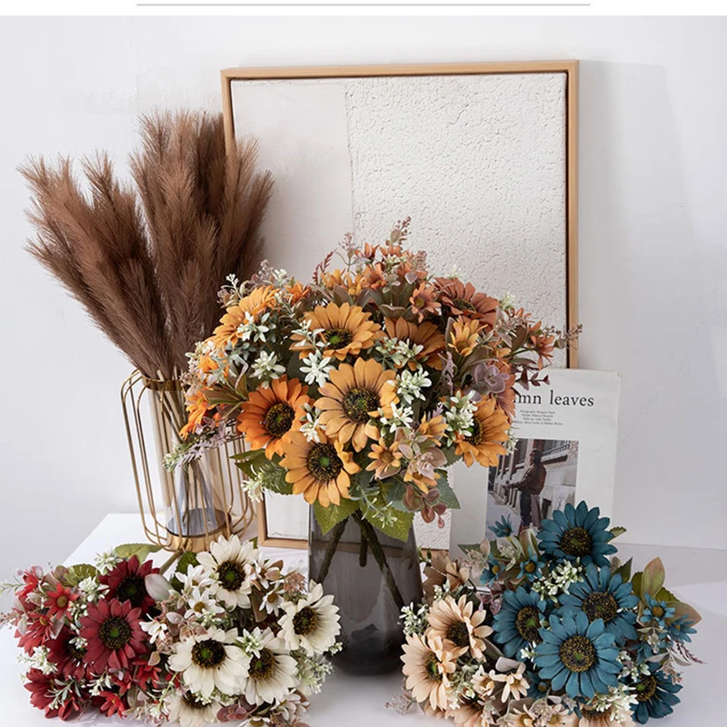 5 pcs 6 heads Artificial Sunflowers Bouquet with Matching Flowers and Grass for Home Wedding Bride Holding Flowers Floral Decor
5 pcs 6 heads Artificial Sunflowers Bouquet with Matching Flowers and Grass for Home Wedding Bride Holding Flowers Floral Decor